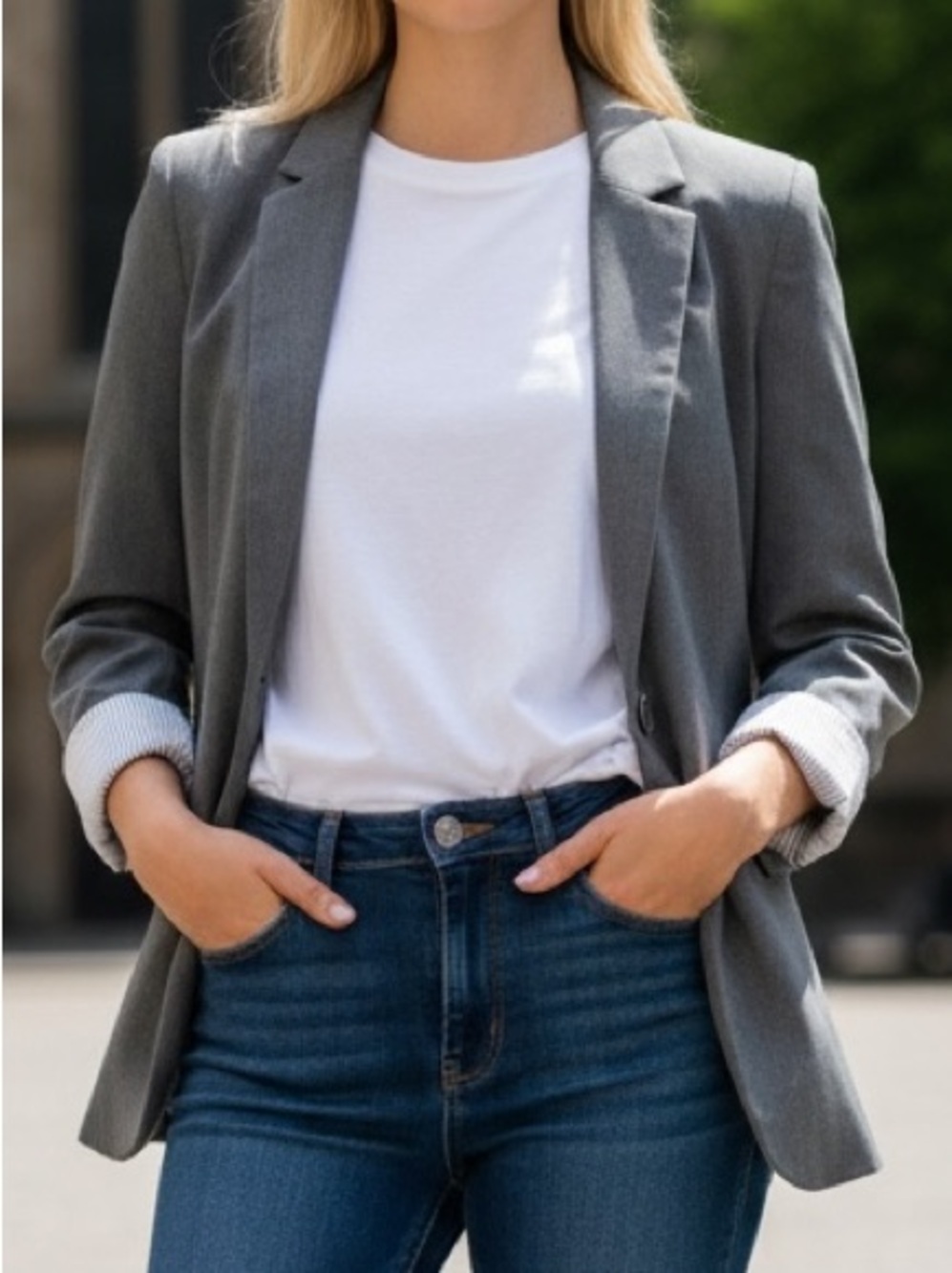 SALE Ambiance Classic Charcoal Blazer – Pinstriped Lining | Size Large